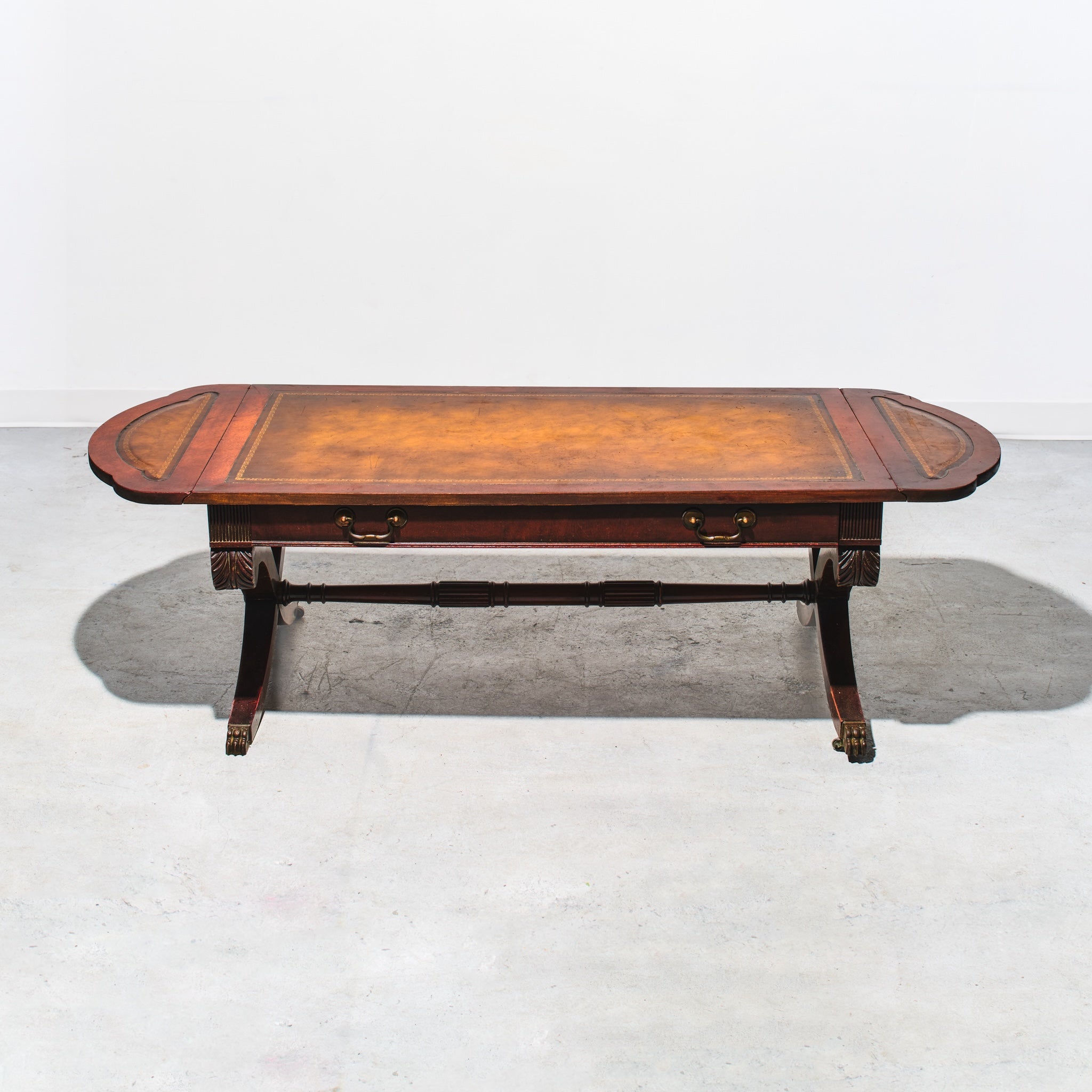 1930s Weiman English Regency Mahogany and Leather Drop Leaf Coffee Table