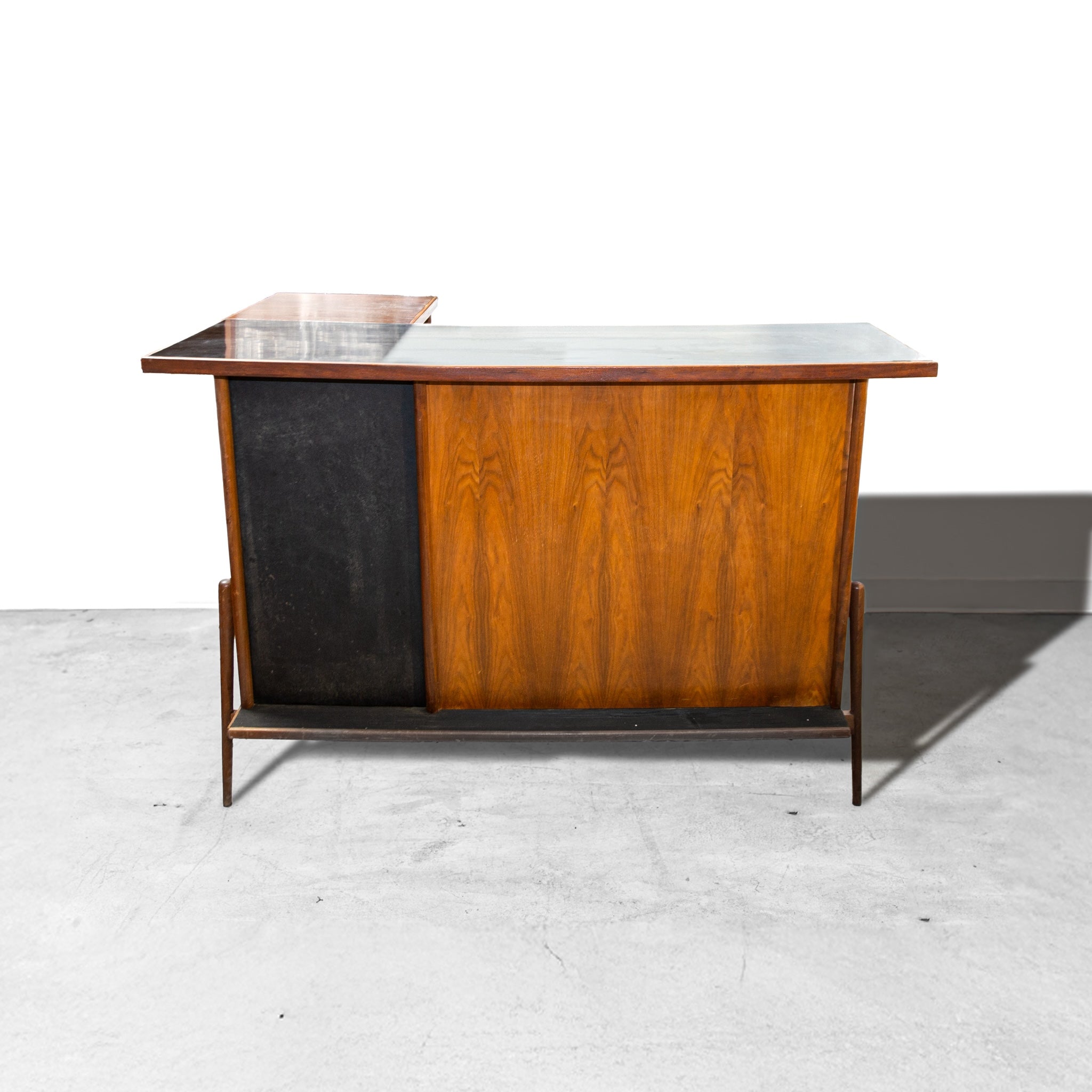 Mid-Century Modern Solid Walnut L-Shaped Bar