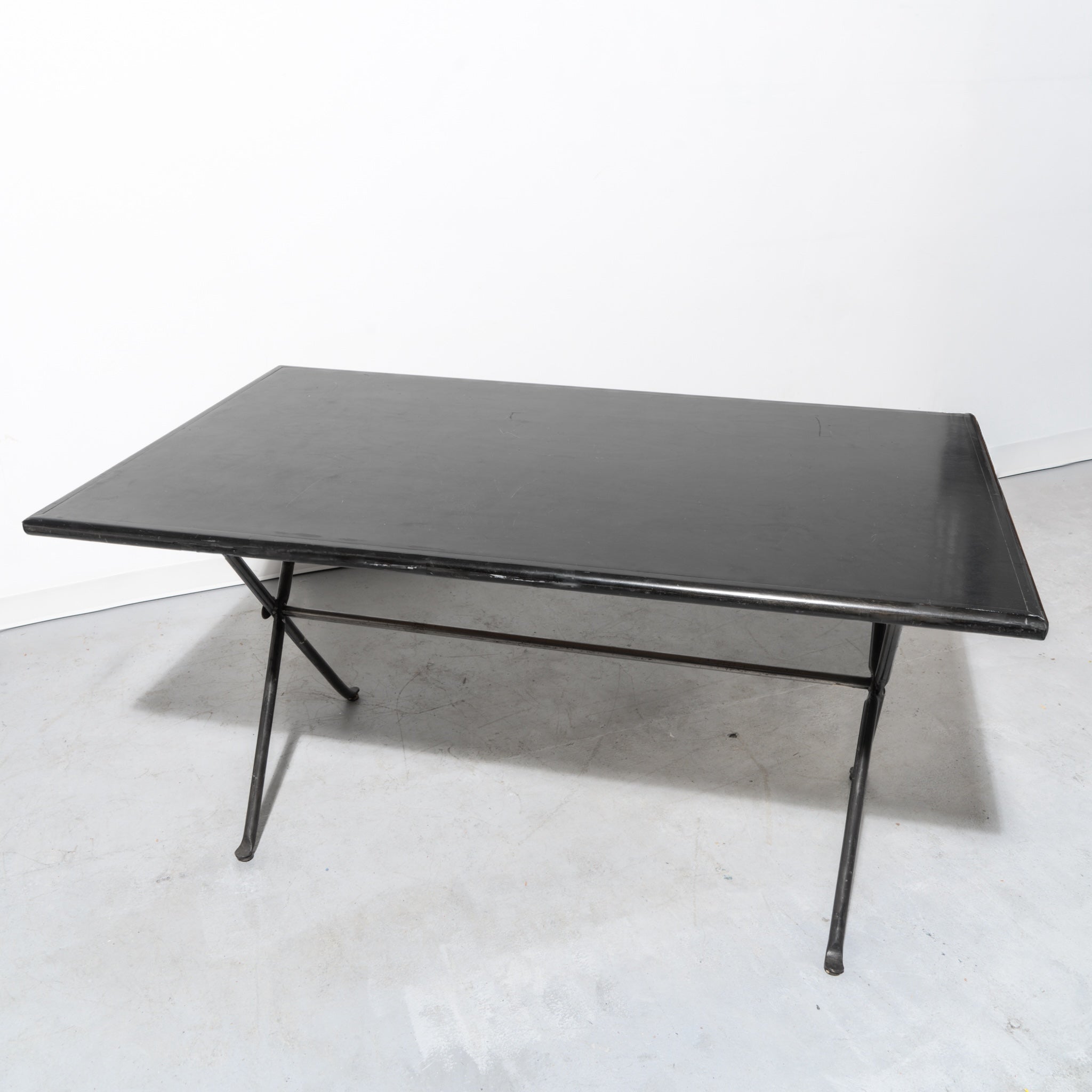 Black Lacquered Wood X-Leg Dining Table