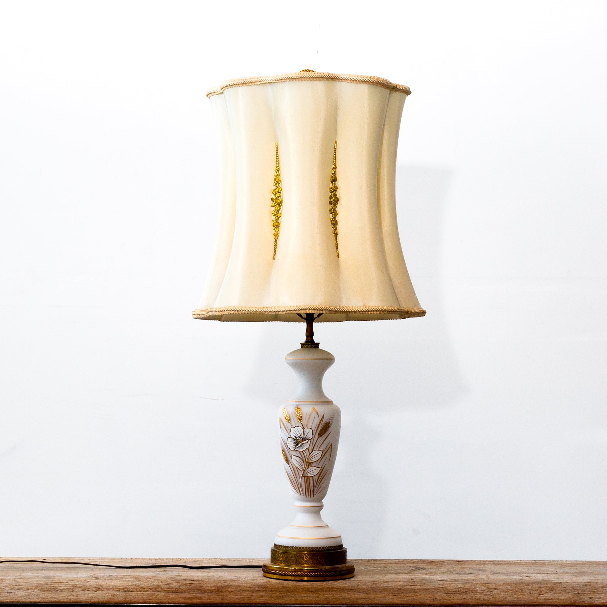 Tall Vintage Painted Frosted Glass Lamp