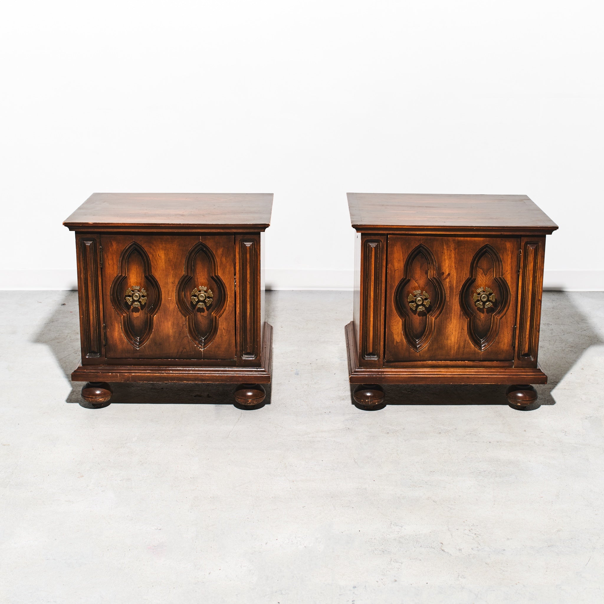 Mid-century Carved Walnut Nightstands (2 Available)