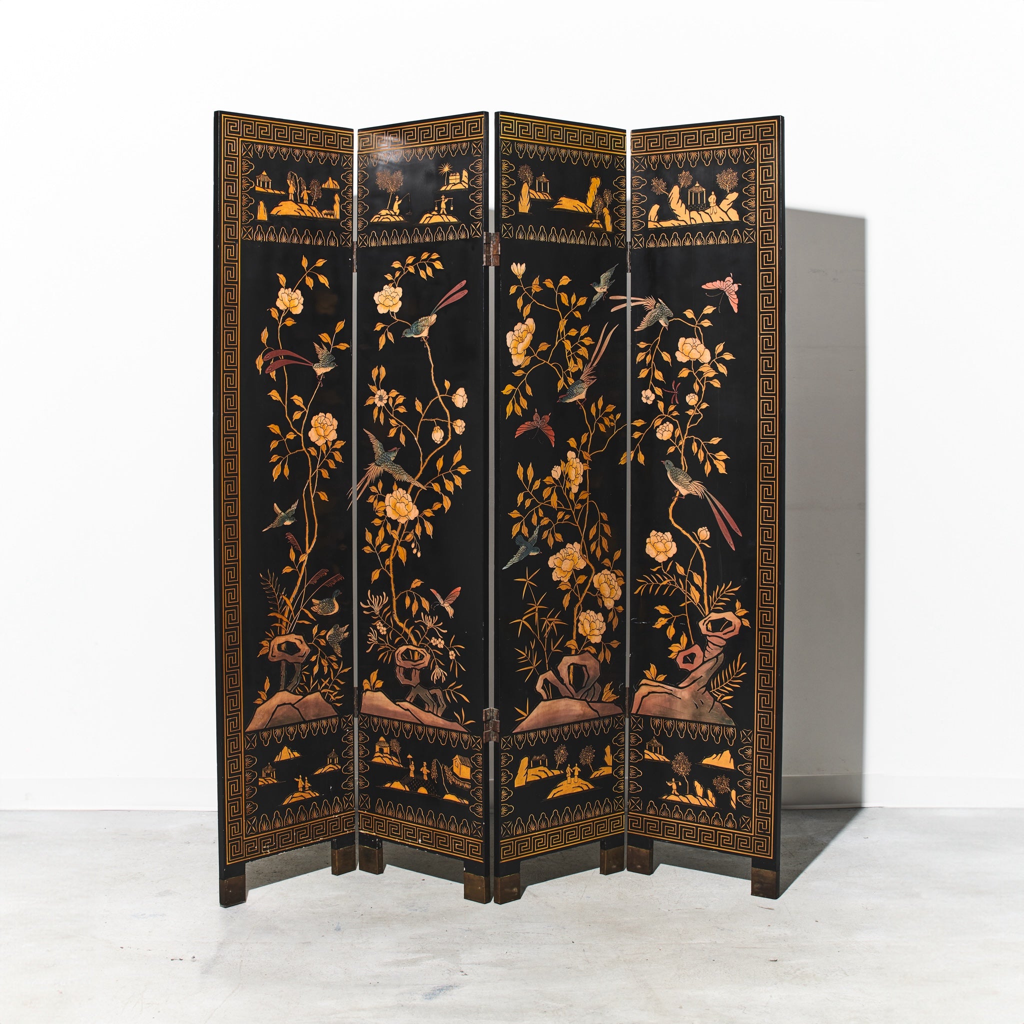 Chinese Dual Hand-painted Lacquer Screen
