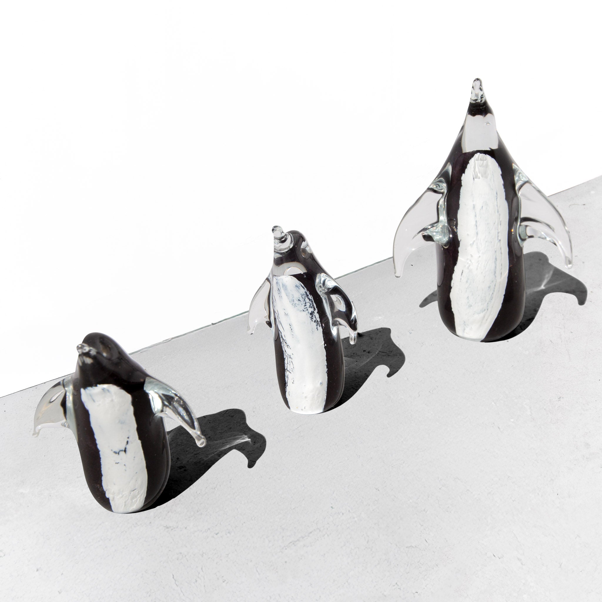 3 Swedish Hand-Blown Glass Penguin Figurines