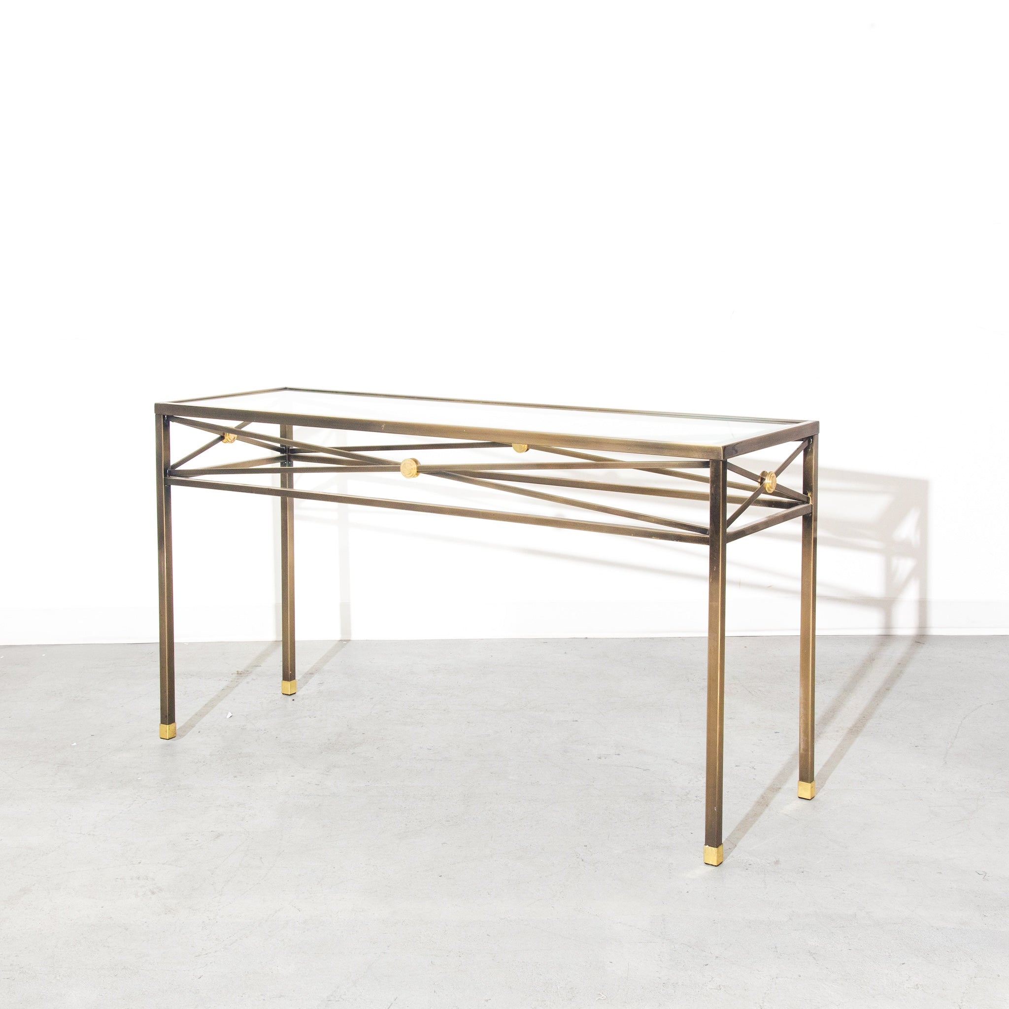 Design Institute of America DIA Vintage Neoclassical Gold Glass Console Table