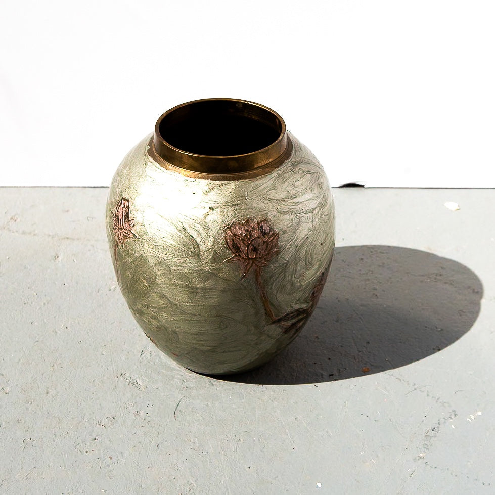 Solid Brass Hand-Painted Floral Vase