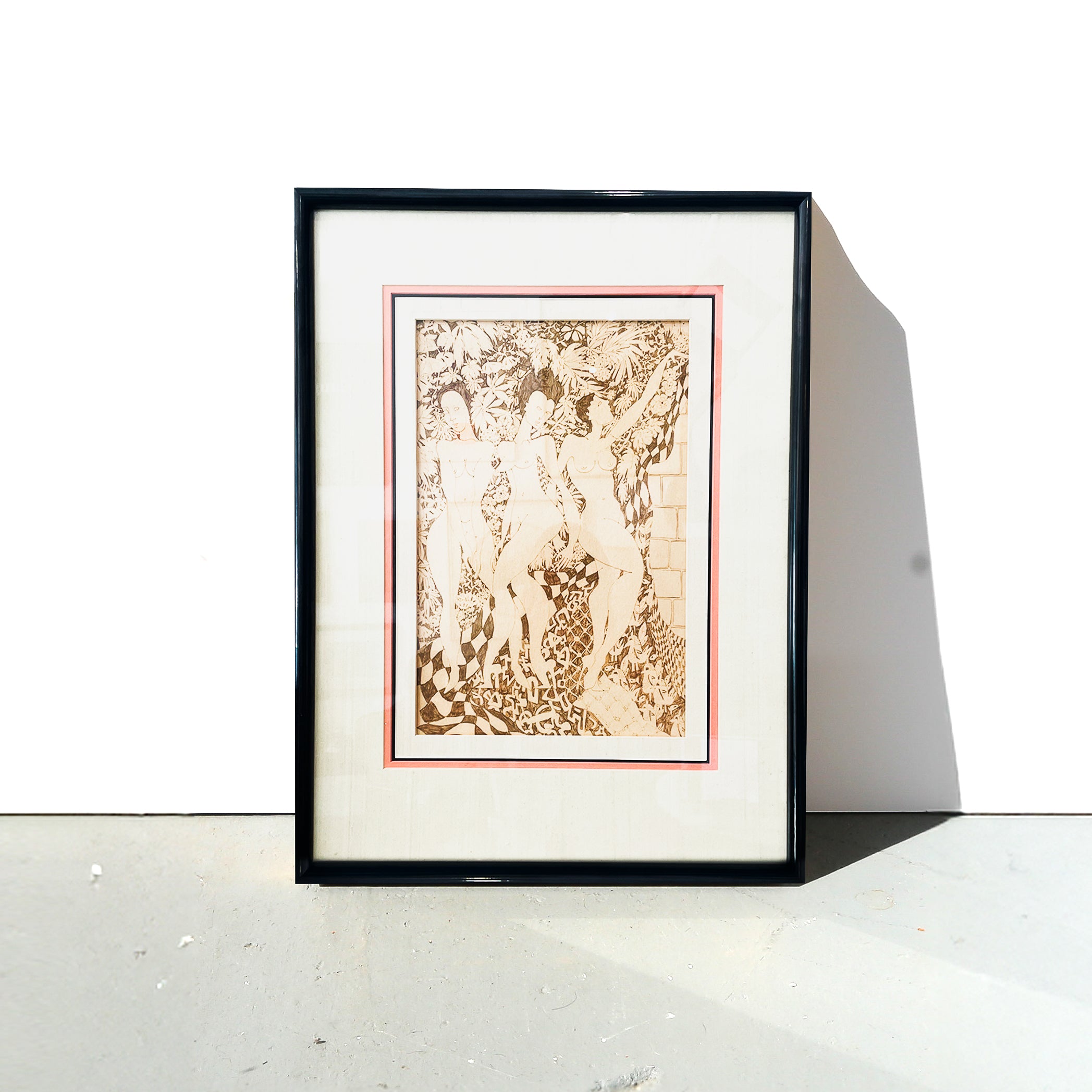 Framed Art Deco Naked Ladies Sketch