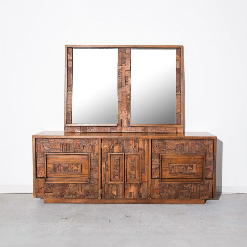 Mid-century Modern Lane Brutalist Dresser with Mirror