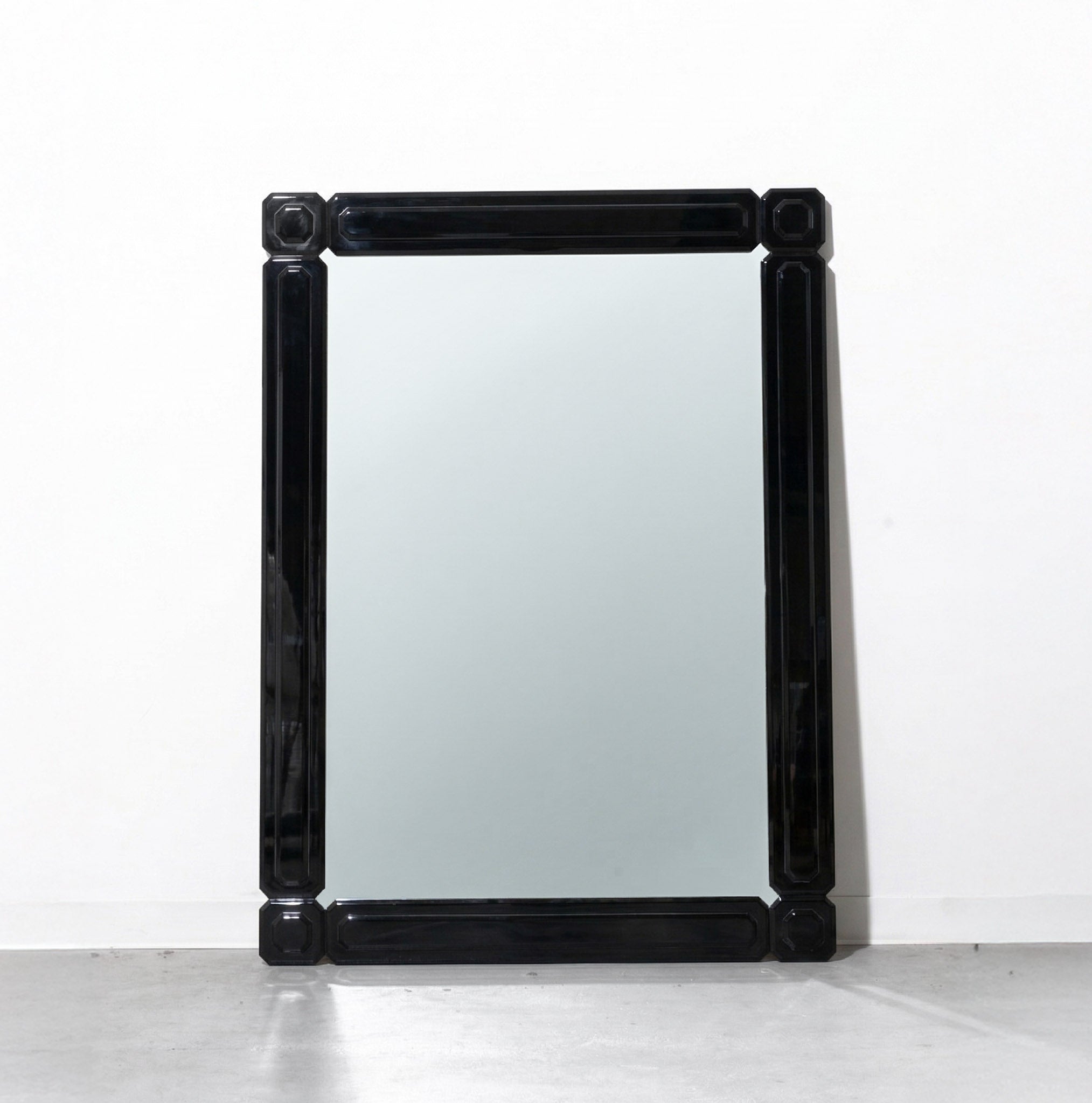 Tresi Studio 1980s Black Lacquered Beveled Glass Mirror