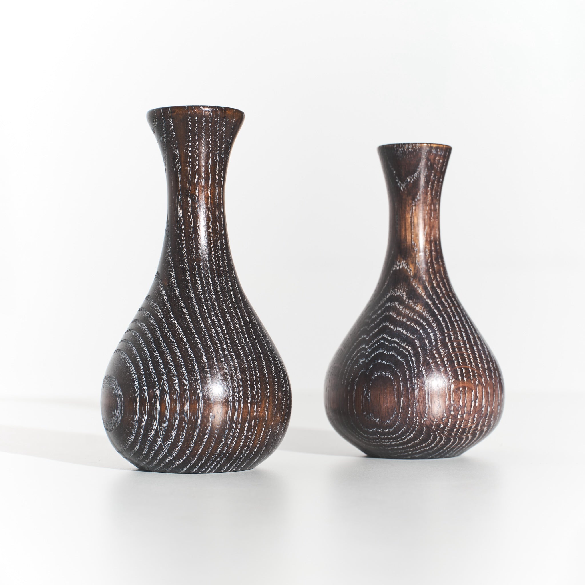 Pair of Handmade Ebonized Wood Vases