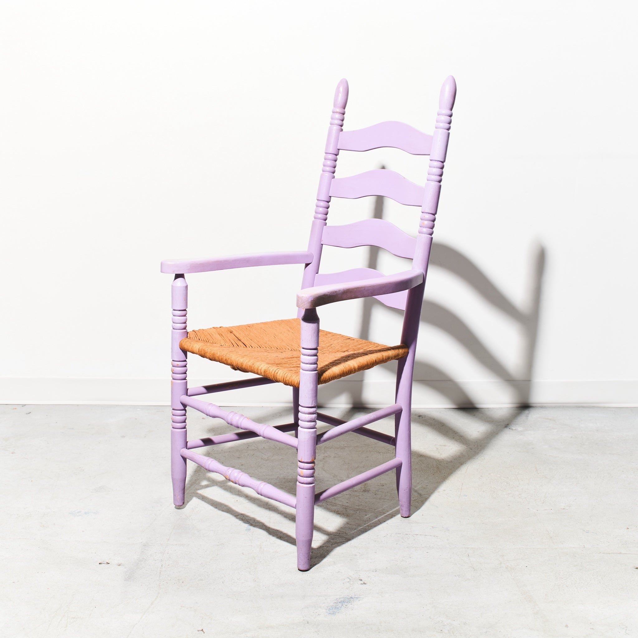 Purple Mid-Century Ladder Back Rush Seat Armchair (2 Available)