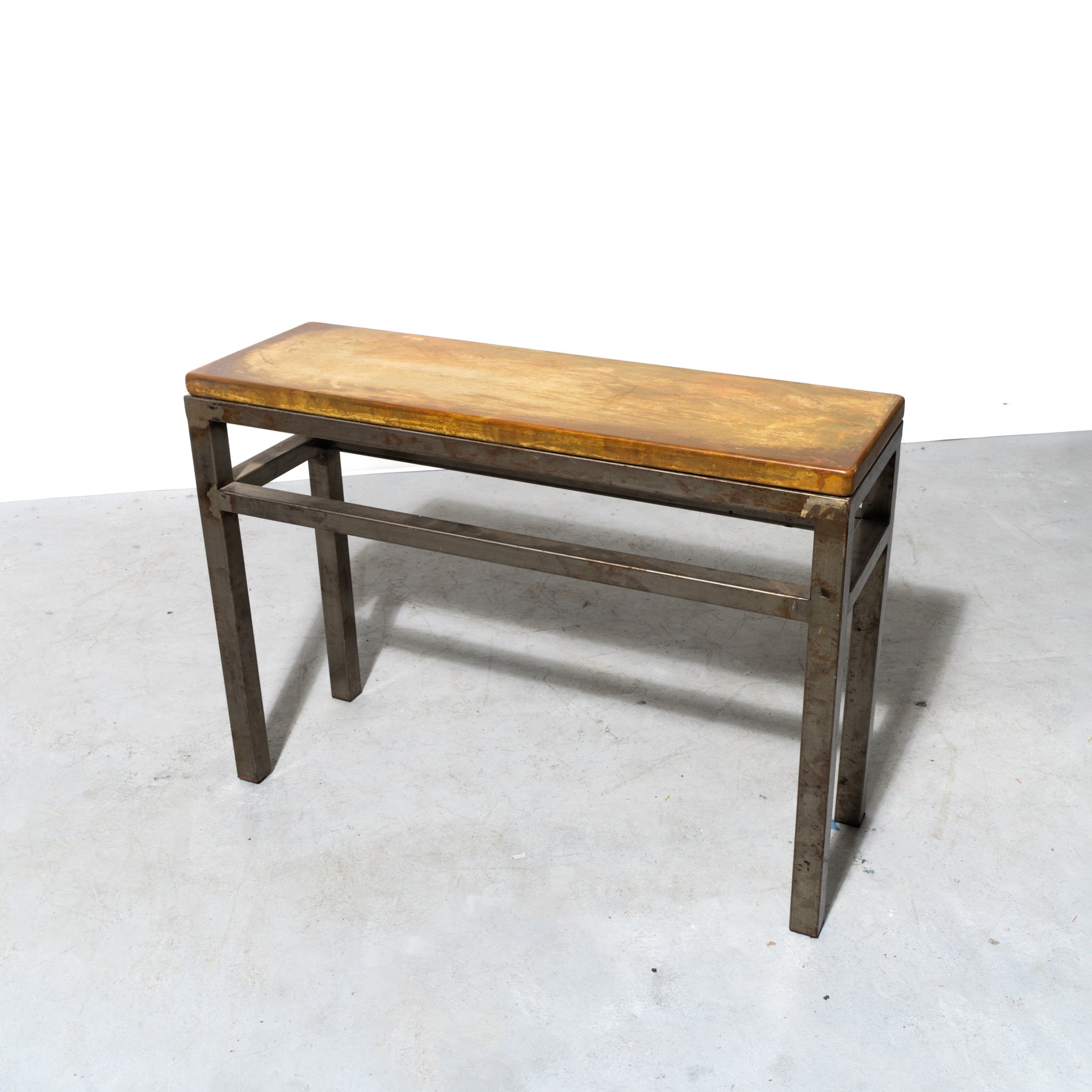 Mid-Century Modern Honey Onyx Console Table with Steel Base