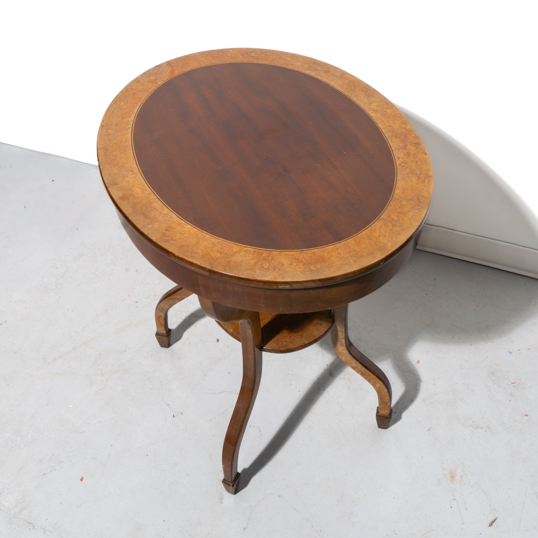 Oval Inlaid Burl Side Table