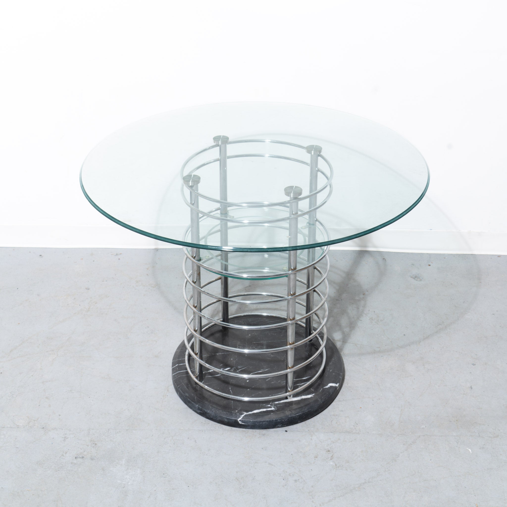 Chrome Spring-Base Glass Dining Table