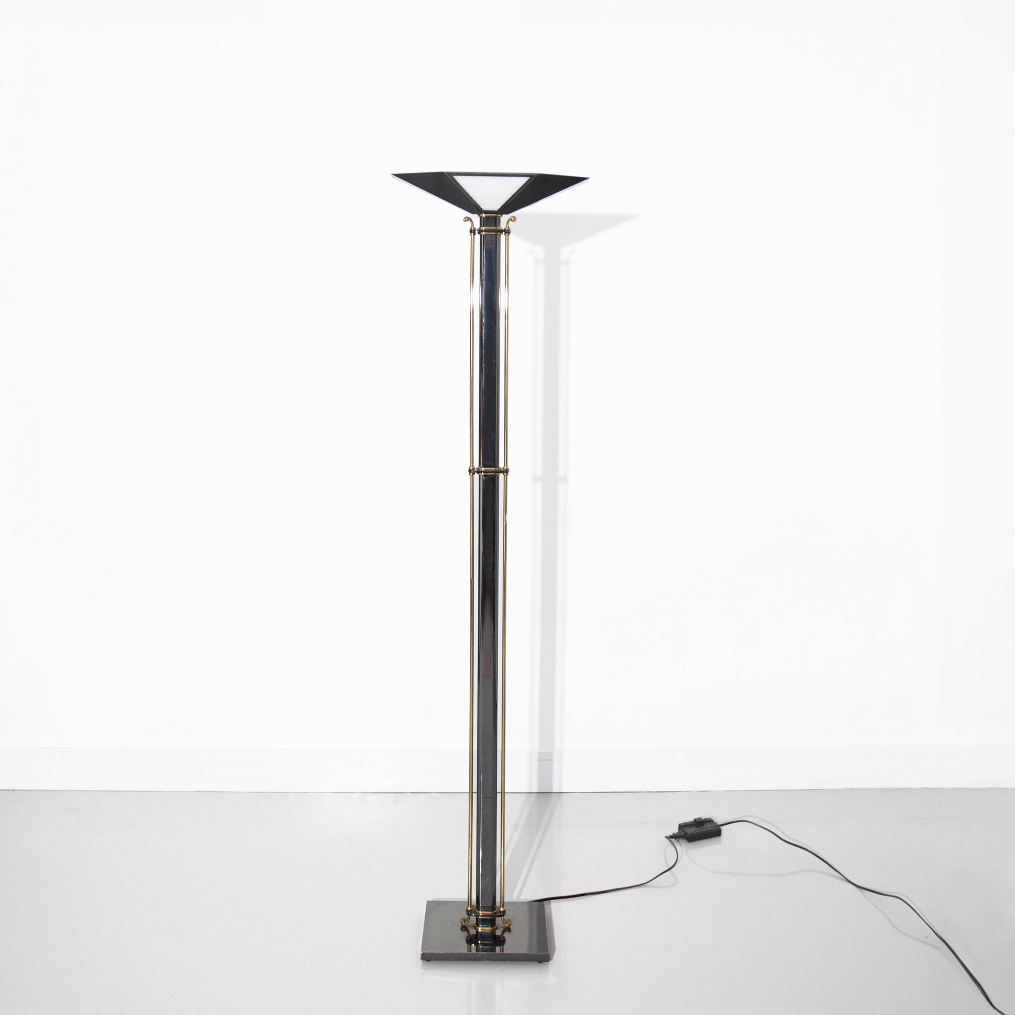 Vintage Art Deco Bronze and Black Metal Torchiere Floor Lamp