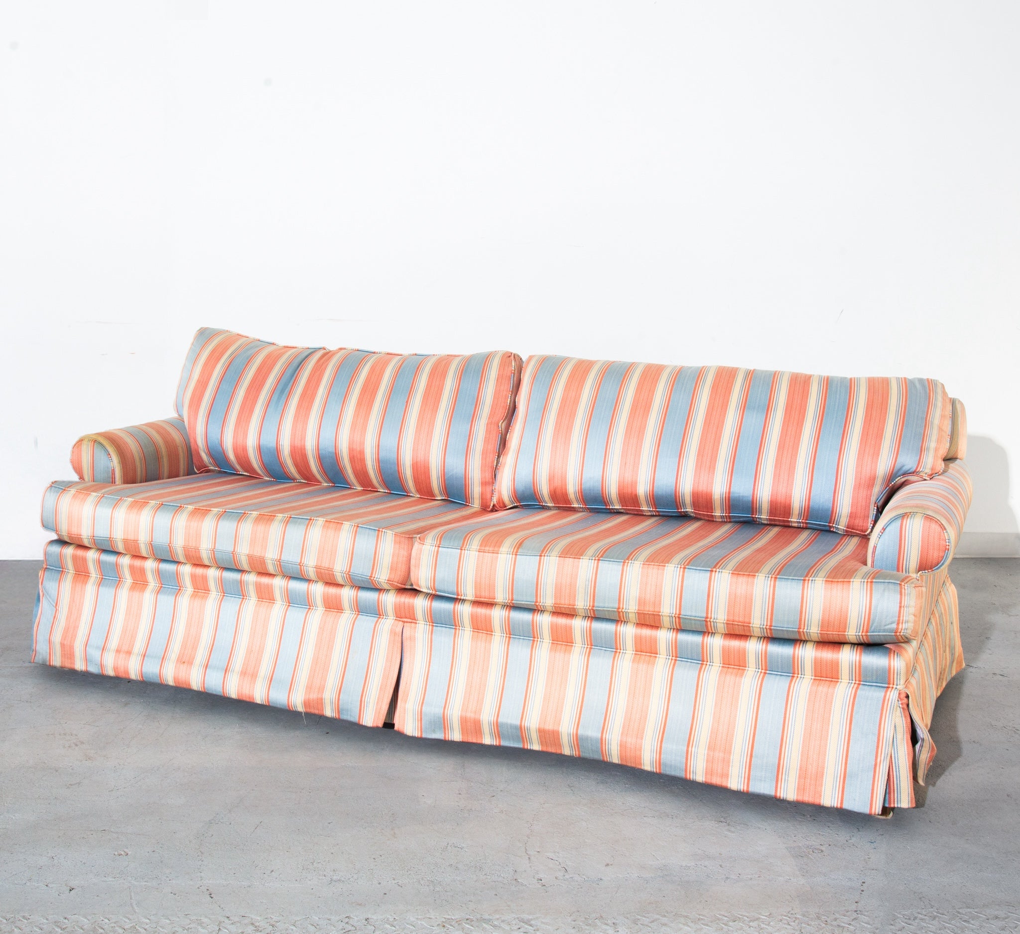 Vintage Blue and Orange Striped Queen Futon Couch Sofa
