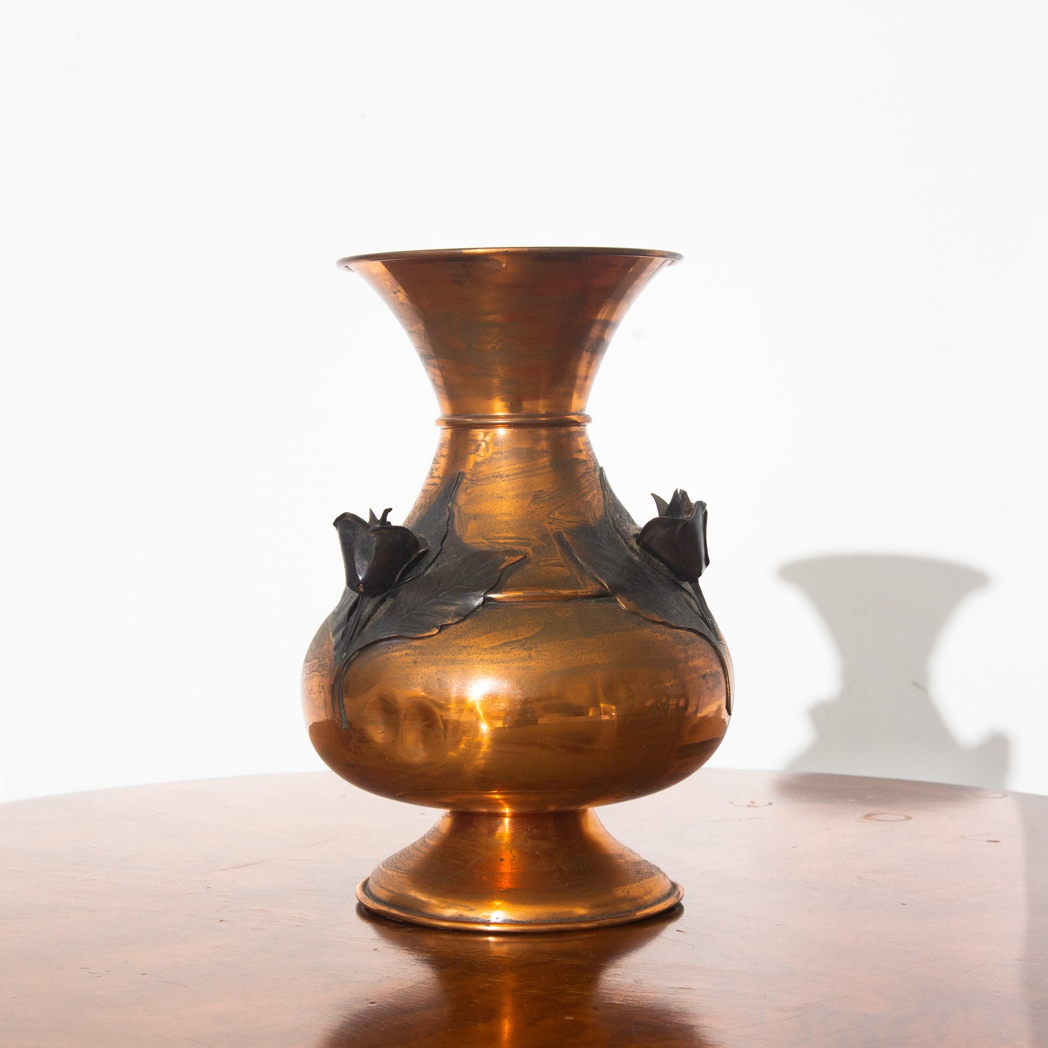 Vintage Brass Copper Vase with Handmade Roses