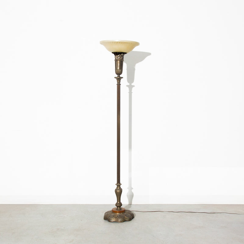 Vintage Glass and Marble Metal Floor Lamp