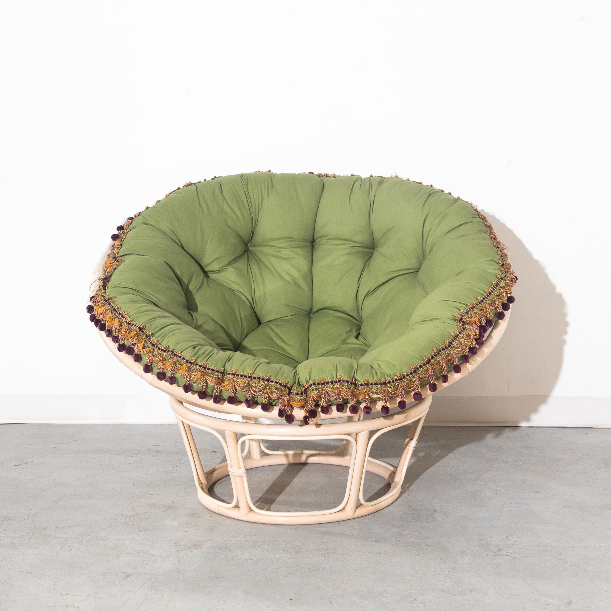 Vintage Green Cushion Papasan Circle Lounge Armchair Chair
