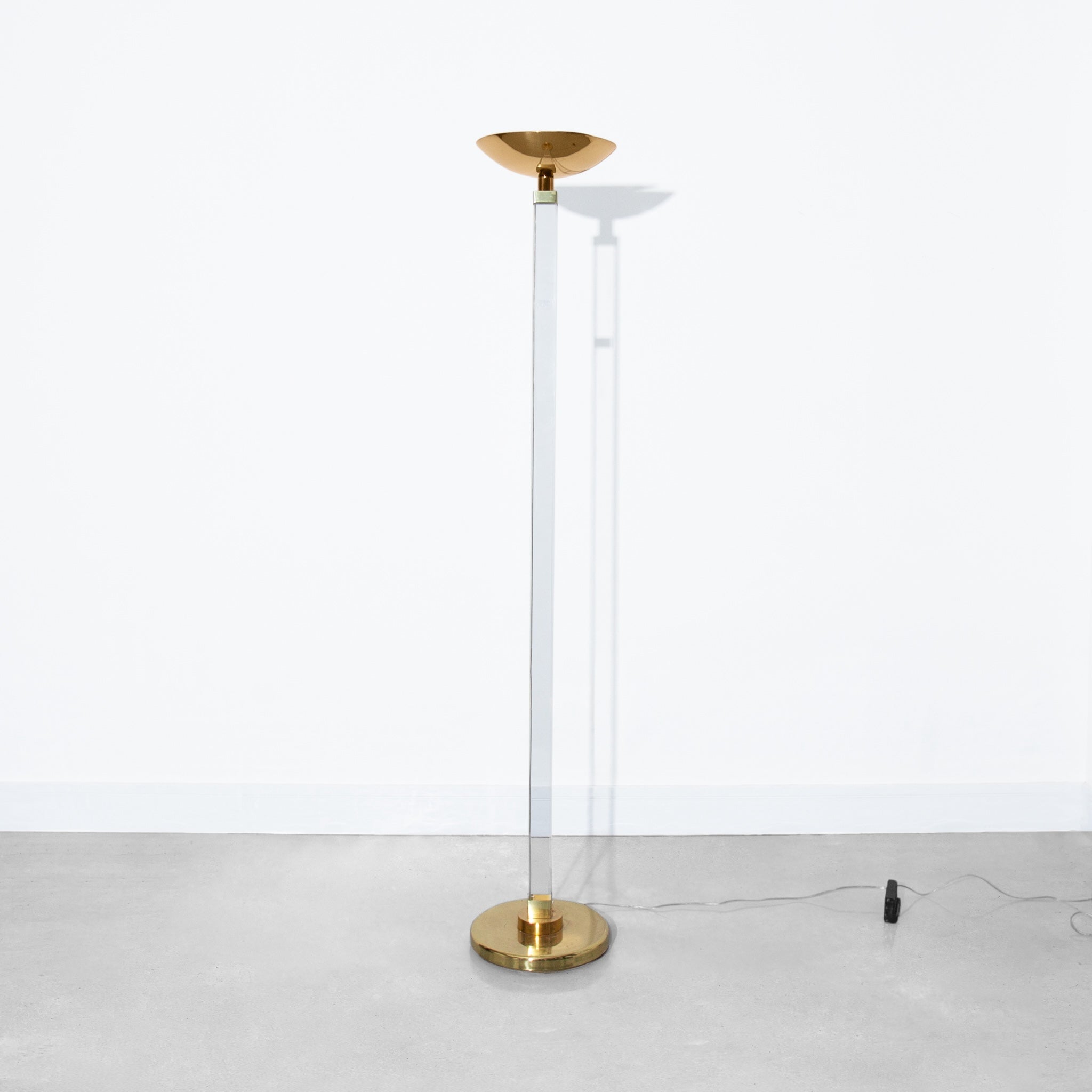Vintage Italian Lucite and Brass Gold Torchiere Floor Lamp
