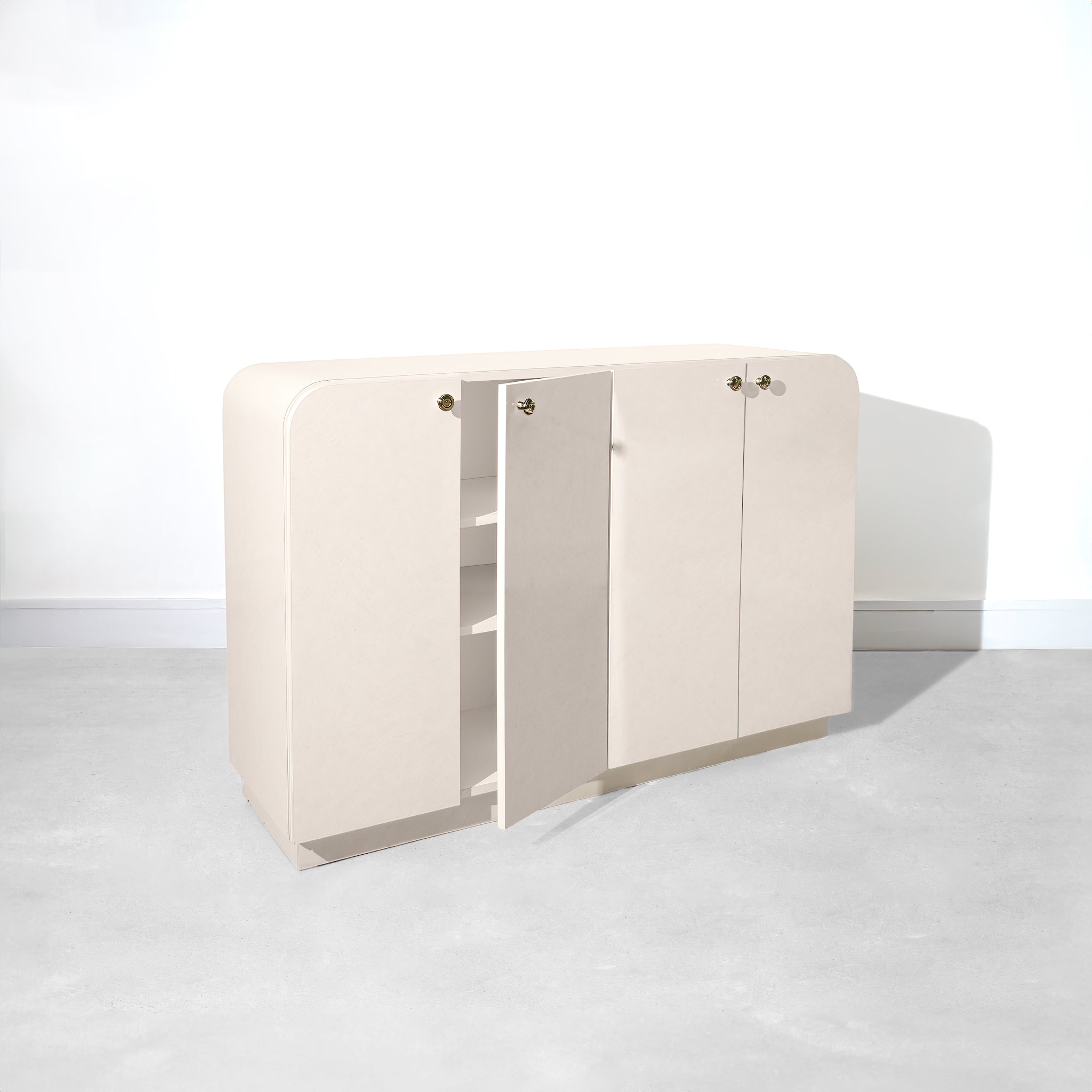 Vintage Postmodern Formica Cream Waterfall Edge Cabinet Dresser