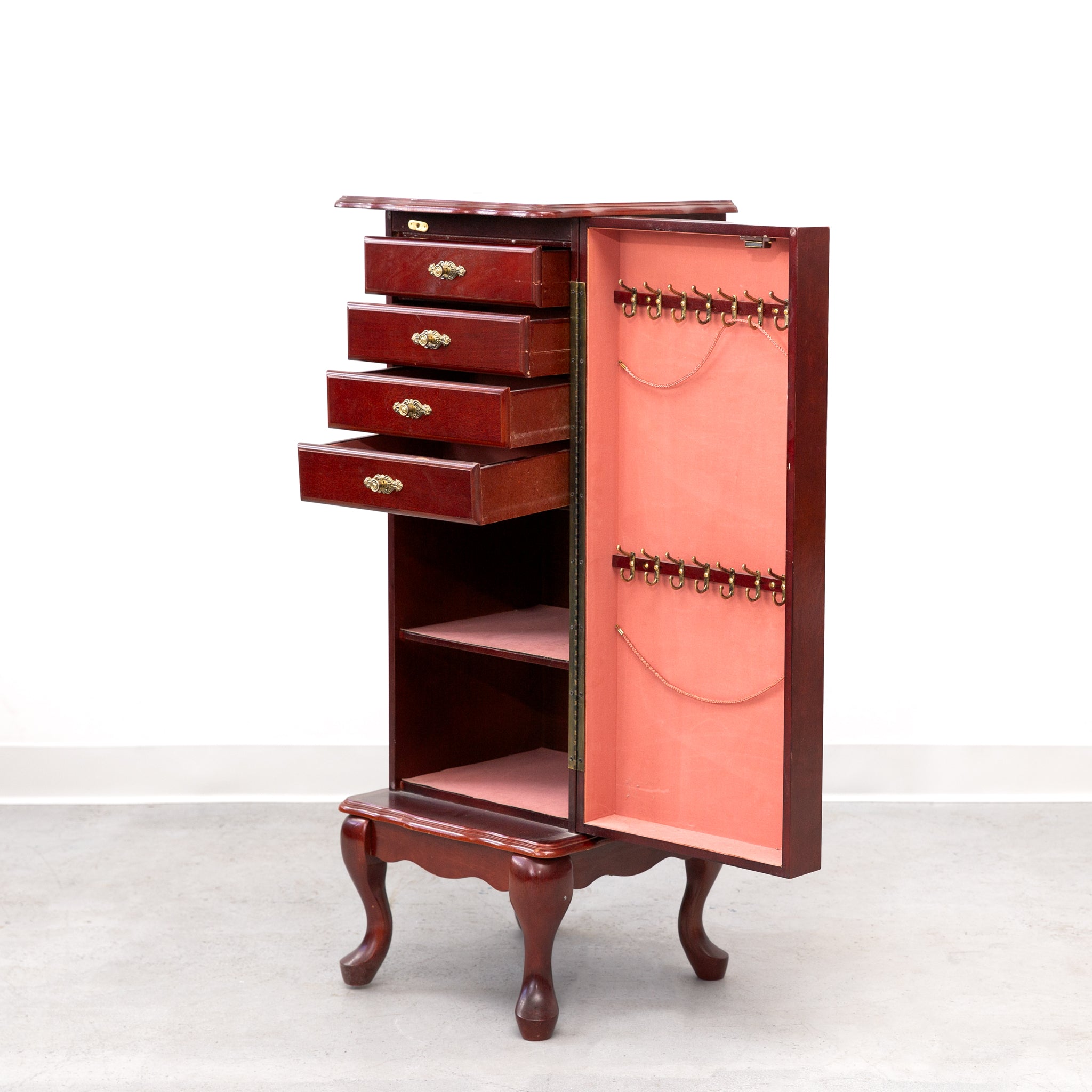 Vintage Powell Cherry Wood Jewelry Armoire Cabinet