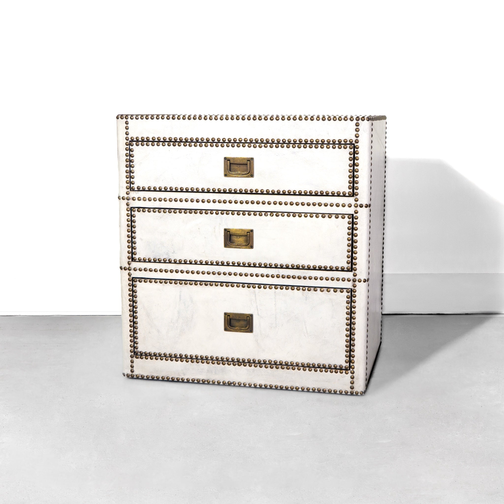White Leather Restoration Hardware Leather and Brass Chest