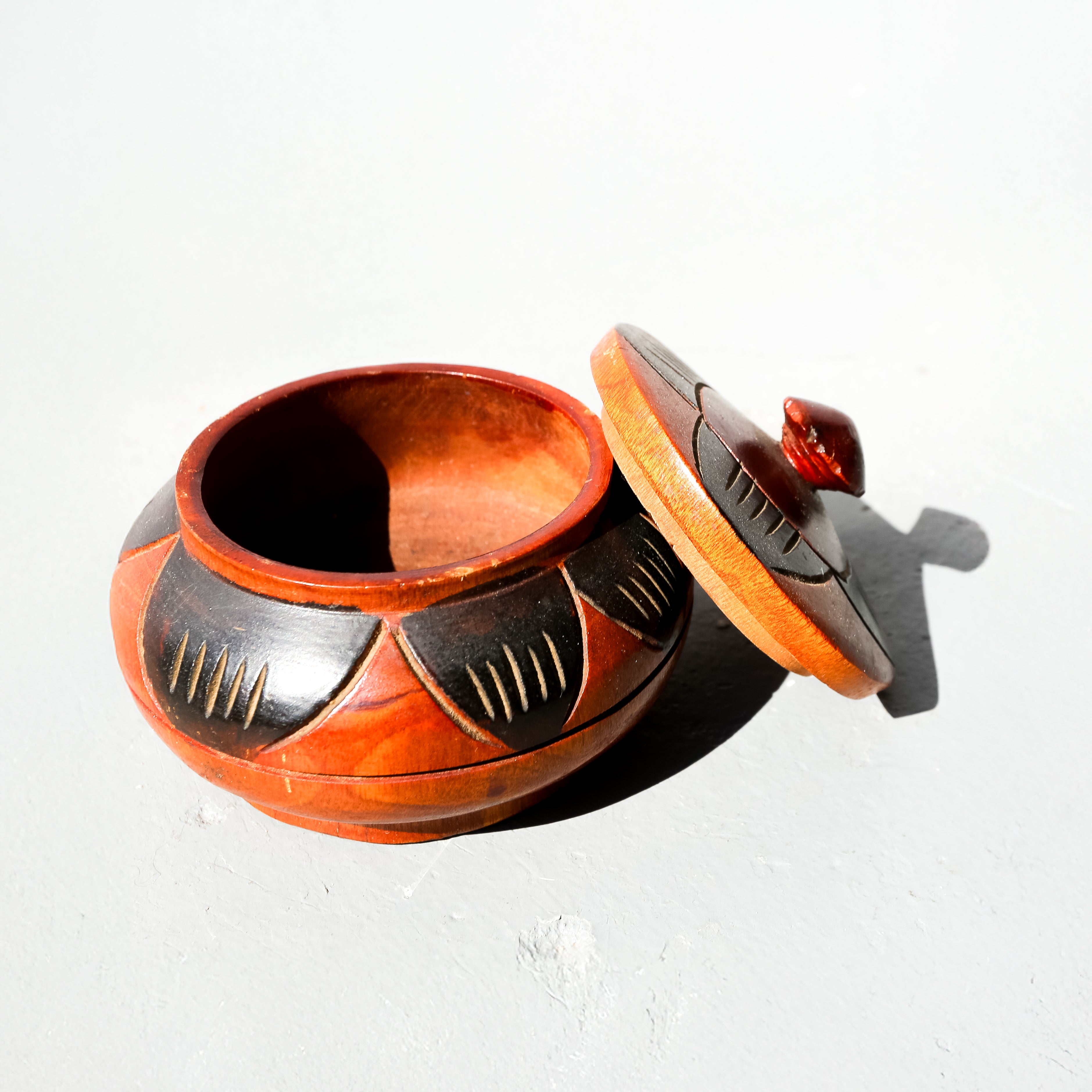 Hand-Carved Wooden Trinket Box With Lid