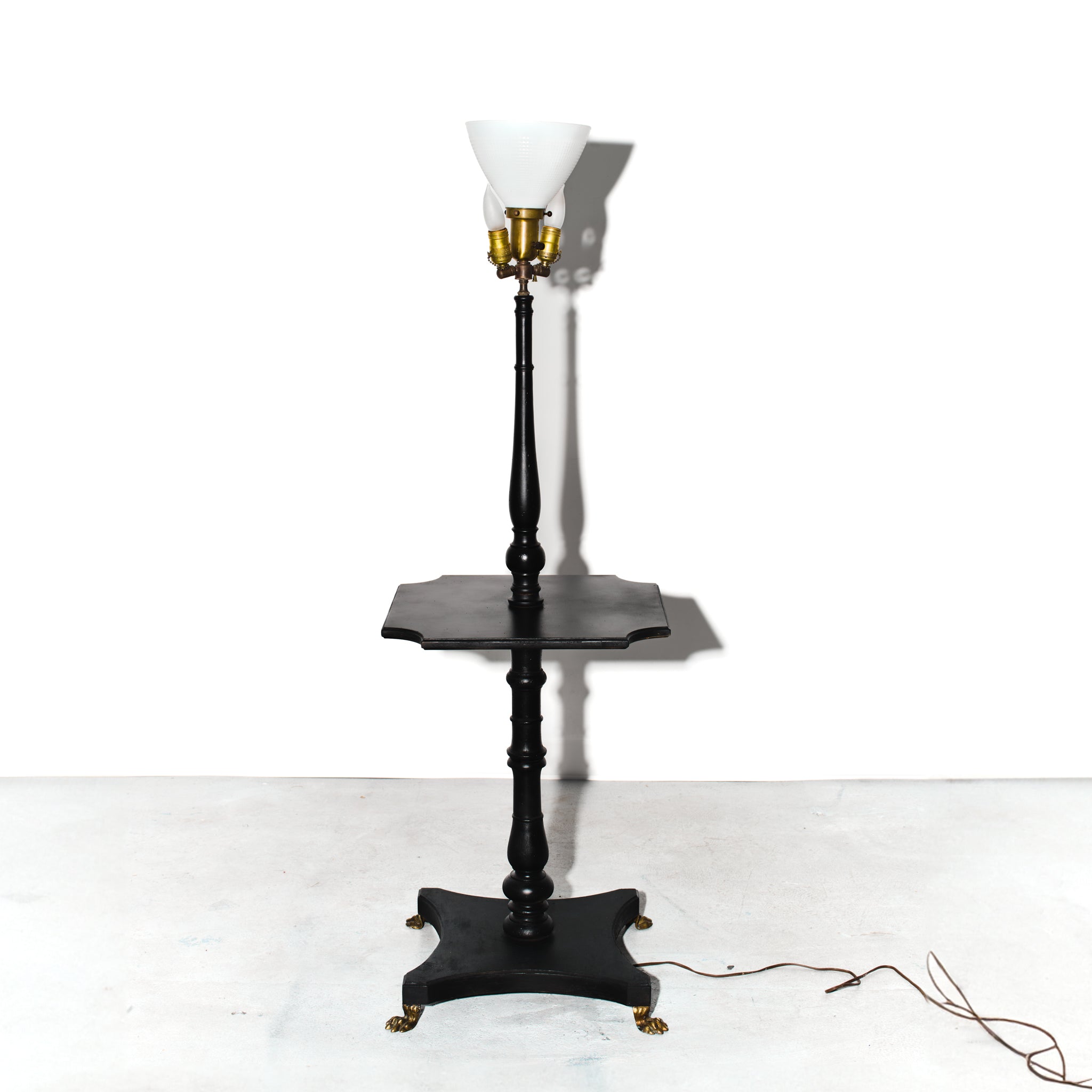 Refurbished Black and Glass Built-in Table Floor Lamp
