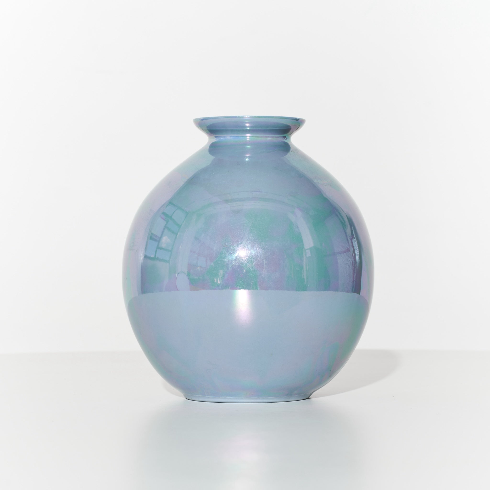 1990s Hawaiian Blue Iridescent Pottery Vase, Signed