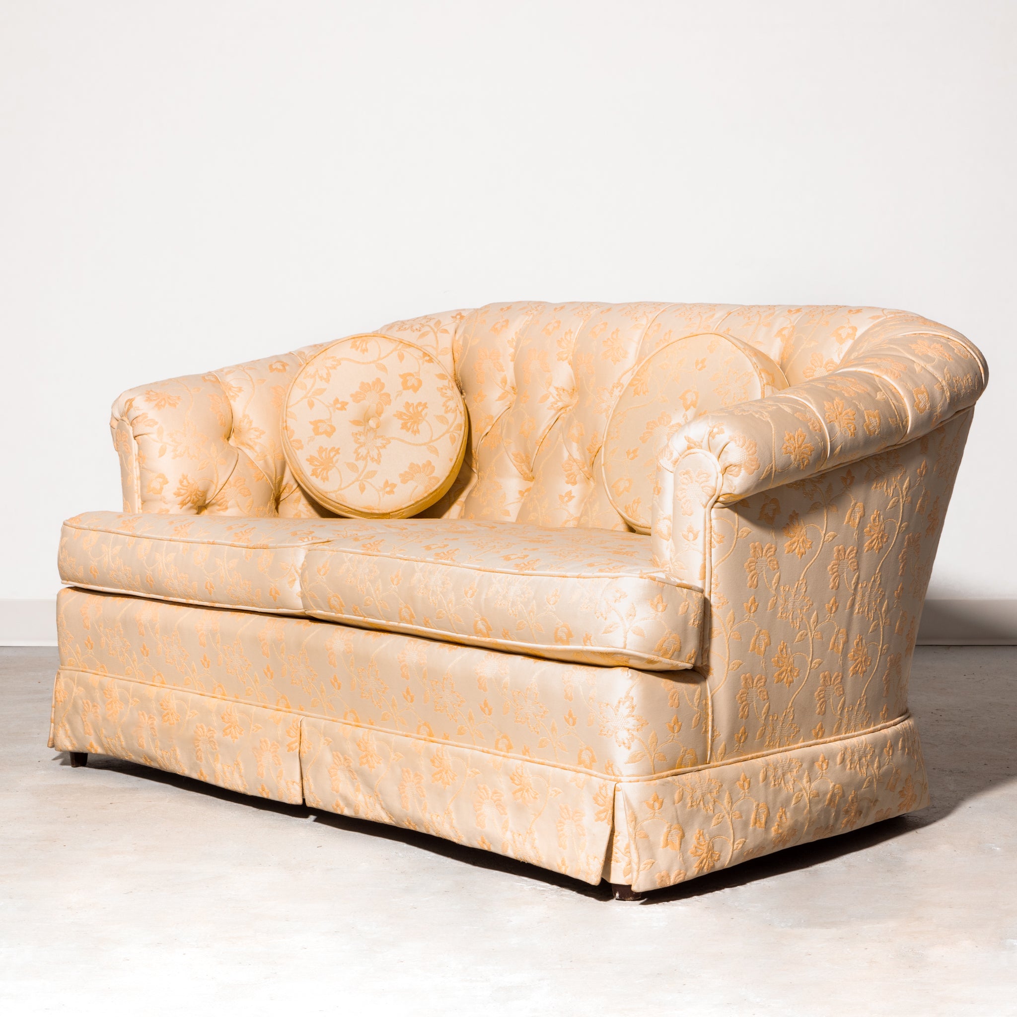 Embroidered Satin Tufted Loveseat