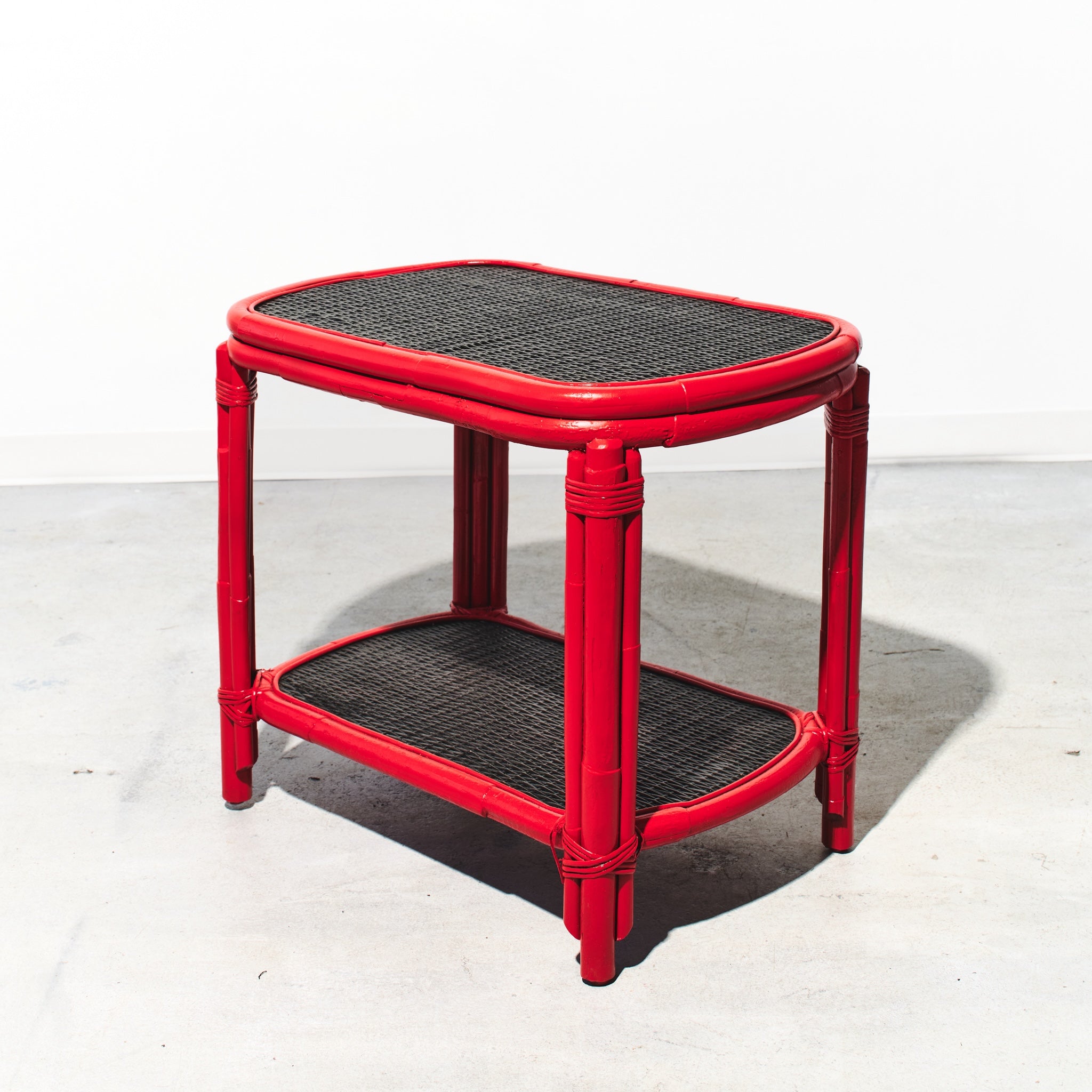 Refurbished Bamboo Woven Side Table / Bar