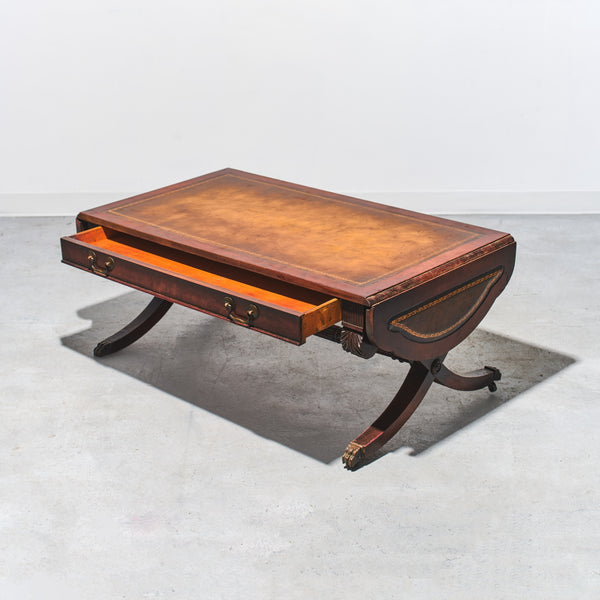 1930s Weiman English Regency Mahogany and Leather Drop Leaf Coffee Table