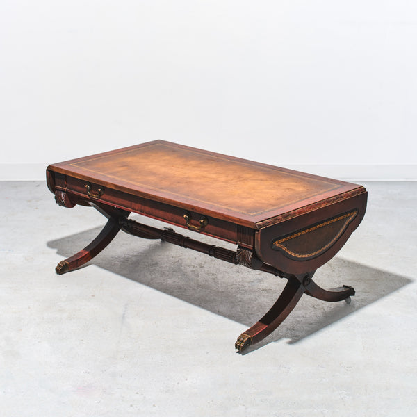 1930s Weiman English Regency Mahogany and Leather Drop Leaf Coffee Table