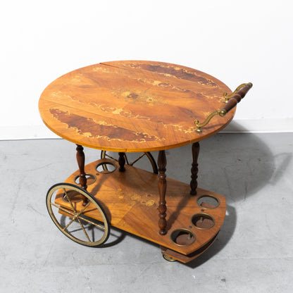 Mid-Century Modern Italian Marquetry Drop-Leaf Bar Cart
