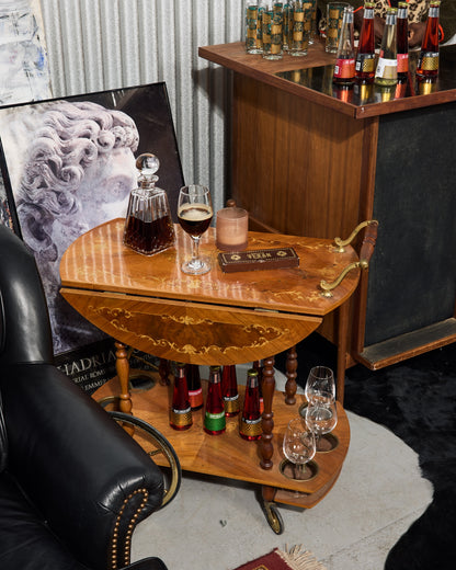 Mid-Century Modern Italian Marquetry Drop-Leaf Bar Cart