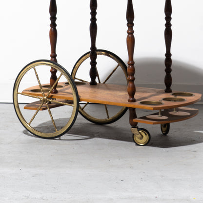 Mid-Century Modern Italian Marquetry Drop-Leaf Bar Cart