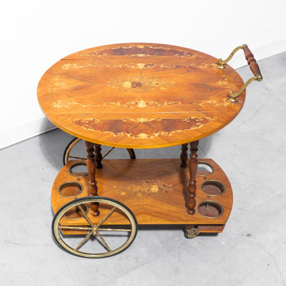 Mid-Century Modern Italian Marquetry Drop-Leaf Bar Cart