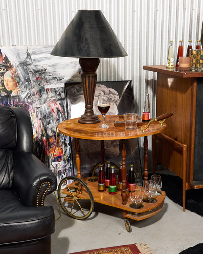 Mid-Century Modern Italian Marquetry Drop-Leaf Bar Cart