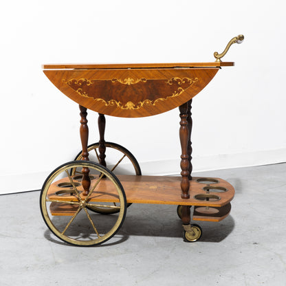 Mid-Century Modern Italian Marquetry Drop-Leaf Bar Cart