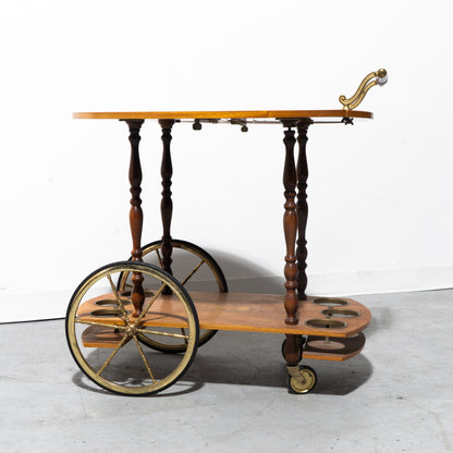Mid-Century Modern Italian Marquetry Drop-Leaf Bar Cart