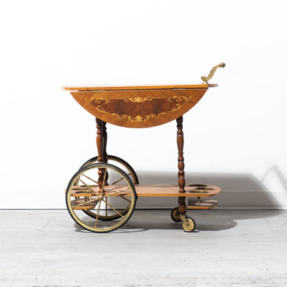 Mid-Century Modern Italian Marquetry Drop-Leaf Bar Cart