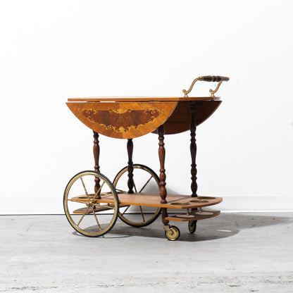 Mid-Century Modern Italian Marquetry Drop-Leaf Bar Cart