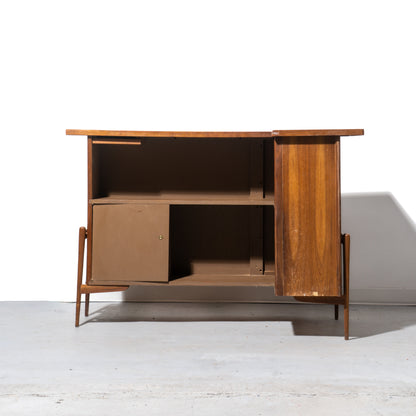 Mid-Century Modern Solid Walnut L-Shaped Bar