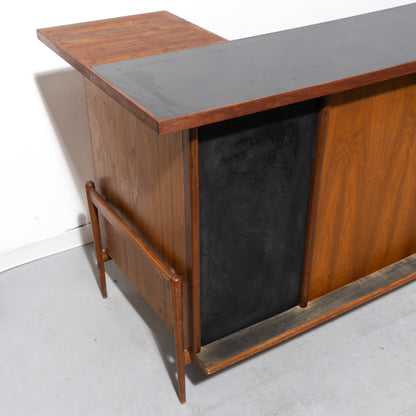 Mid-Century Modern Solid Walnut L-Shaped Bar