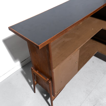 Mid-Century Modern Solid Walnut L-Shaped Bar