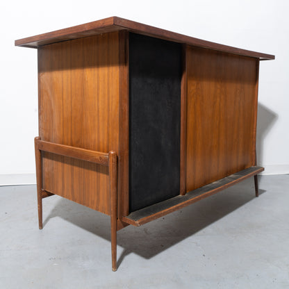 Mid-Century Modern Solid Walnut L-Shaped Bar