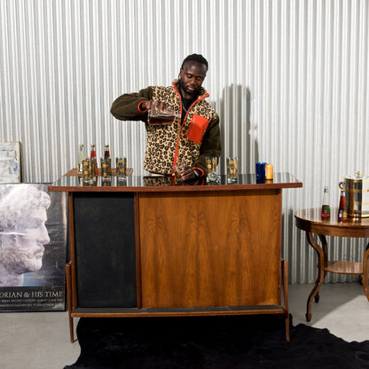 Mid-Century Modern Solid Walnut L-Shaped Bar