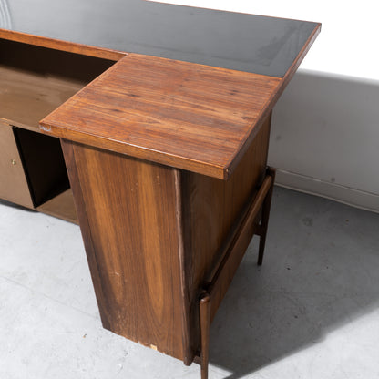 Mid-Century Modern Solid Walnut L-Shaped Bar