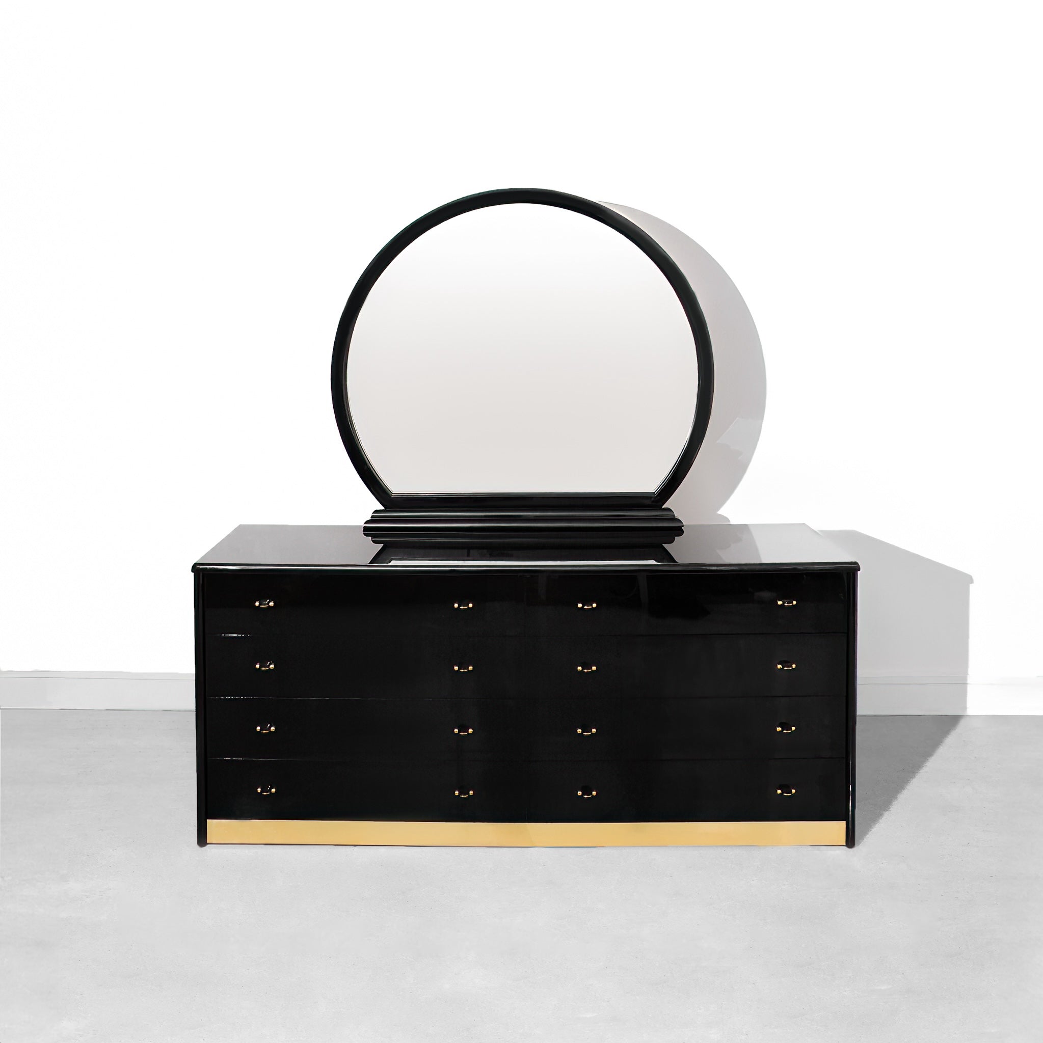 Black Vintage Mid-Century Modern MCM Italian Black Lacquer Dresser with Mirror