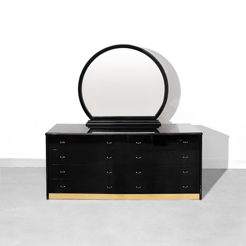 Black Vintage Mid-Century Modern MCM Italian Black Lacquer Dresser with Mirror